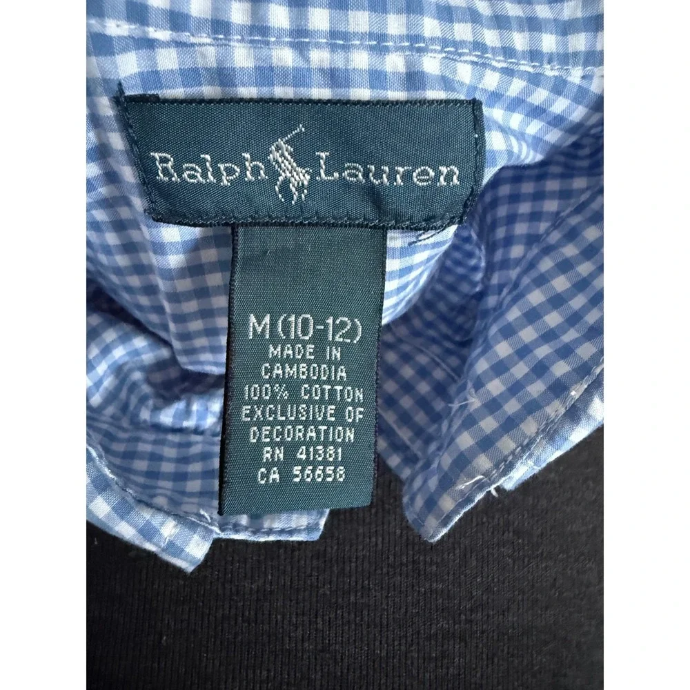 Ralph Lauren blue checkered button down youth‎ top